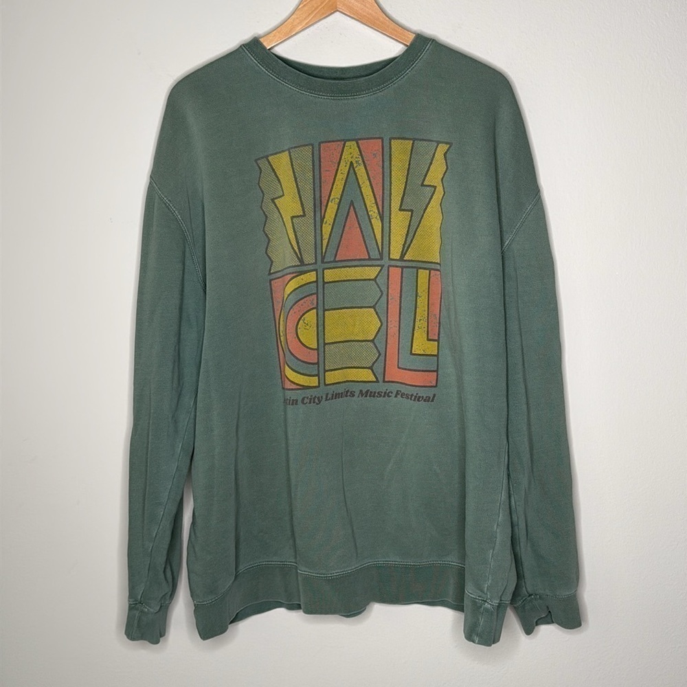 Austin City Limits Long Sleeve Pullover Crewneck Sweatshirt in Green Size 2XL